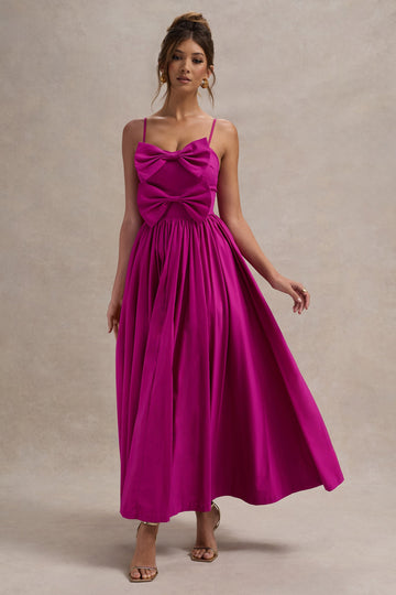 Loved Up Fuschia Pink Strappy Pleated Maxi Dress With Bows